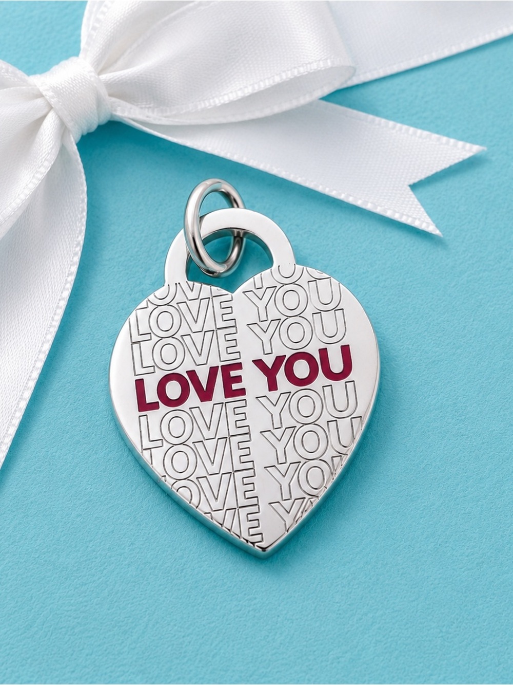 Tiffany & Co LOVES YOU Red Enamel Heart Charm Sterling Silver